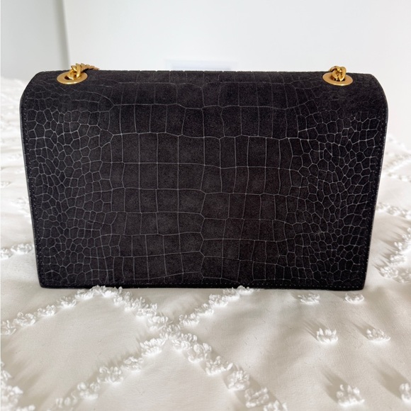 Brandon Blackwood Sophia Bag | Black Croc Embossed Suede w/Gold Hardware - Picture 2 of 4